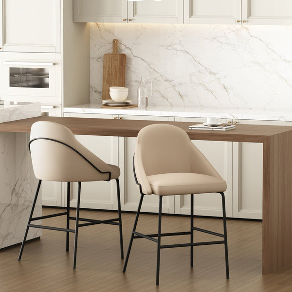 Manhattan Comfort Gracie Leatherette Counter Stools With Steel Legs For Elegant Dining Spaces – Timeless Design Tan And Black Steel 2-cs019-btn