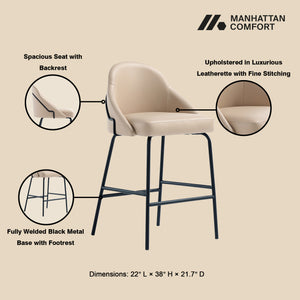 Manhattan Comfort Gracie Leatherette Counter Stools With Steel Legs For Elegant Dining Spaces – Timeless Design Tan And Black Steel 2-cs019-btn