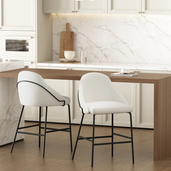 Manhattan Comfort Gracie Leatherette Counter Stools With Steel Legs For Elegant Dining Spaces – Timeless Design White And Black Steel 2-cs019-bwh