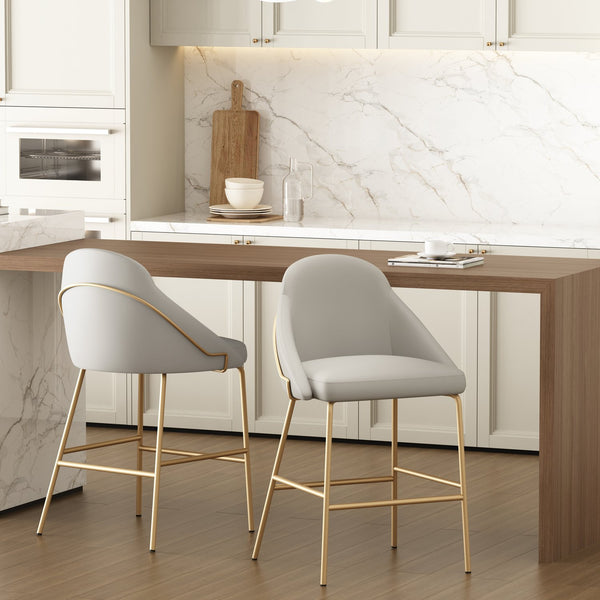 Manhattan Comfort Gracie Leatherette Counter Stools With Steel Legs For Elegant Dining Spaces – Timeless Design Stone And Gold Steel 2-cs019-gst