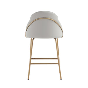 Manhattan Comfort Gracie Leatherette Counter Stools With Steel Legs For Elegant Dining Spaces – Timeless Design Stone And Gold Steel 2-cs019-gst