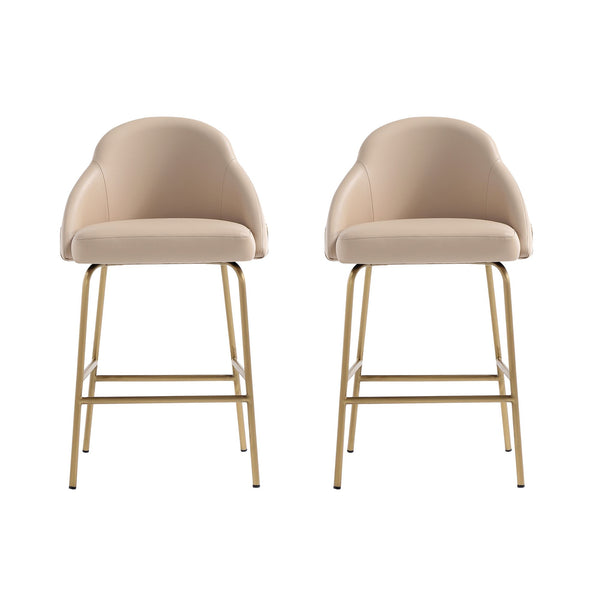 Manhattan Comfort Gracie Leatherette Counter Stools With Steel Legs For Elegant Dining Spaces – Timeless Design Tan And Gold Steel 2-cs019-gtn