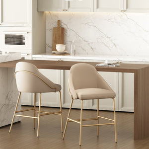 Manhattan Comfort Gracie Leatherette Counter Stools With Steel Legs For Elegant Dining Spaces – Timeless Design Tan And Gold Steel 2-cs019-gtn