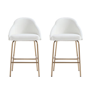 Manhattan Comfort Gracie Leatherette Counter Stools With Steel Legs For Elegant Dining Spaces – Timeless Design White And Gold Steel 2-cs019-gwh