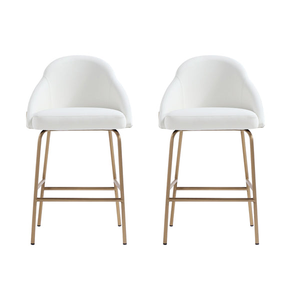 Manhattan Comfort Gracie Leatherette Counter Stools With Steel Legs For Elegant Dining Spaces – Timeless Design White And Gold Steel 2-cs019-gwh
