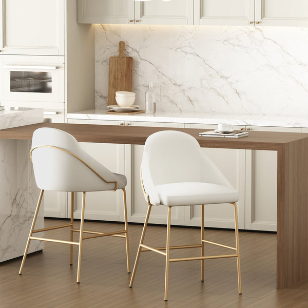 Manhattan Comfort Gracie Leatherette Counter Stools With Steel Legs For Elegant Dining Spaces – Timeless Design White And Gold Steel 2-cs019-gwh