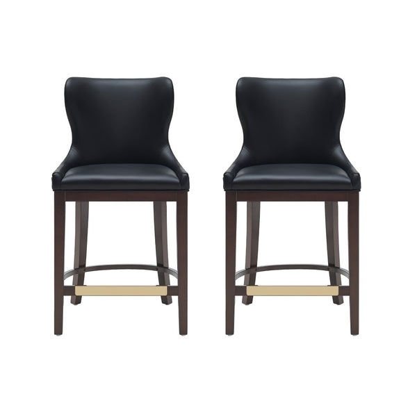 Manhattan Comfort Blair Counter Stool Set Of 2 With Stylish Leatherette And Elegant Beech Wood Legs For Modern Spaces Black Beech Wood 2-cs020-bk