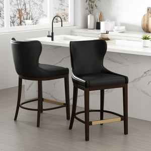 Manhattan Comfort Blair Counter Stool Set Of 2 With Stylish Leatherette And Elegant Beech Wood Legs For Modern Spaces Black Beech Wood 2-cs020-bk