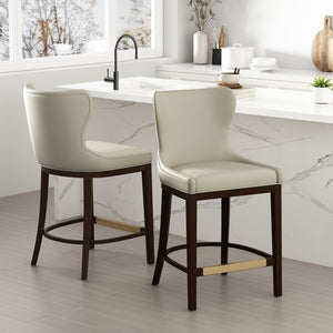 Manhattan Comfort Blair Counter Stool Set Of 2 With Stylish Leatherette And Elegant Beech Wood Legs For Modern Spaces Stone Beech Wood 2-cs020-st