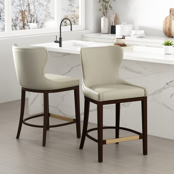 Manhattan Comfort Blair Counter Stool Set Of 2 With Stylish Leatherette And Elegant Beech Wood Legs For Modern Spaces Stone Beech Wood 2-cs020-st