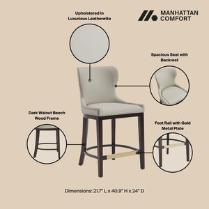 Manhattan Comfort Blair Counter Stool Set Of 2 With Stylish Leatherette And Elegant Beech Wood Legs For Modern Spaces Stone Beech Wood 2-cs020-st