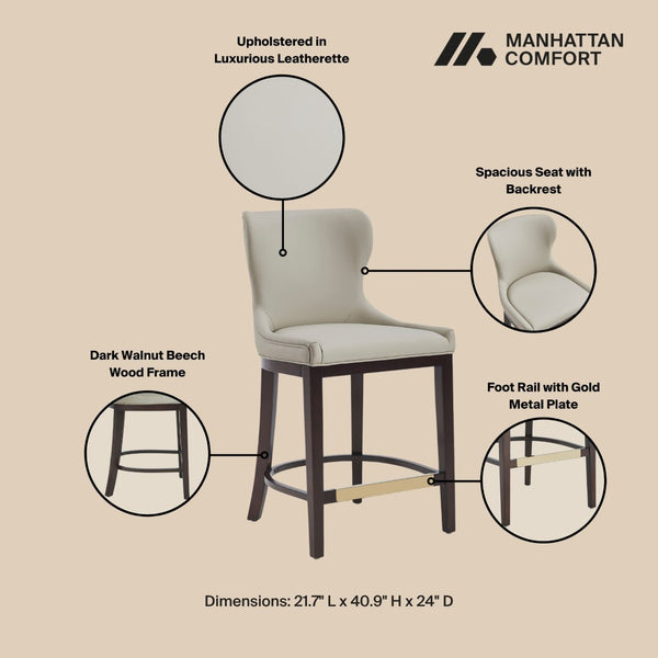 Manhattan Comfort Blair Counter Stool Set Of 2 With Stylish Leatherette And Elegant Beech Wood Legs For Modern Spaces Stone Beech Wood 2-cs020-st