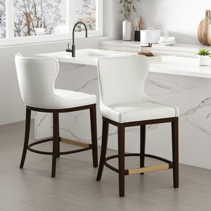 Manhattan Comfort Blair Counter Stool Set Of 2 With Stylish Leatherette And Elegant Beech Wood Legs For Modern Spaces White Beech Wood 2-cs020-wh