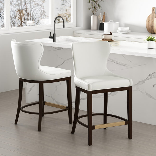 Manhattan Comfort Blair Counter Stool Set Of 2 With Stylish Leatherette And Elegant Beech Wood Legs For Modern Spaces White Beech Wood 2-cs020-wh