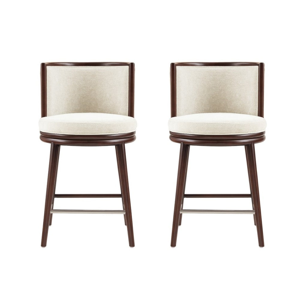 Manhattan Comfort Evalyn Exquisite Chenille Counter Stools With Elegant Beech Wood Frame For Chic Home Décor Cream Beech Wood 2-cs021-cr