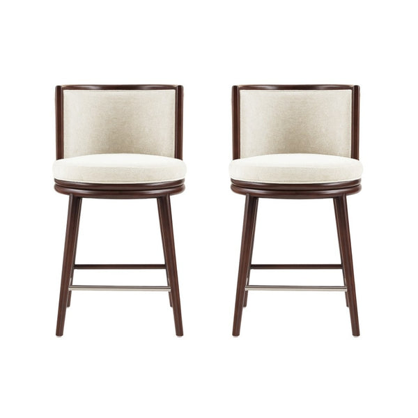Manhattan Comfort Evalyn Exquisite Chenille Counter Stools With Elegant Beech Wood Frame For Chic Home Décor Cream Beech Wood 2-cs021-cr