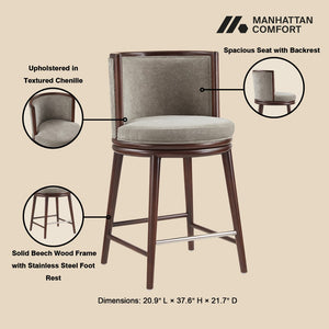 Manhattan Comfort Evalyn Exquisite Chenille Counter Stools With Elegant Beech Wood Frame For Chic Home Décor Cream Beech Wood 2-cs021-do