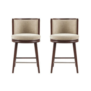 Manhattan Comfort Evalyn Exquisite Chenille Counter Stools With Elegant Beech Wood Frame For Chic Home Décor Natural Beech Wood 2-cs021-na