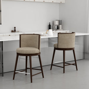 Manhattan Comfort Evalyn Exquisite Chenille Counter Stools With Elegant Beech Wood Frame For Chic Home Décor Natural Beech Wood 2-cs021-na