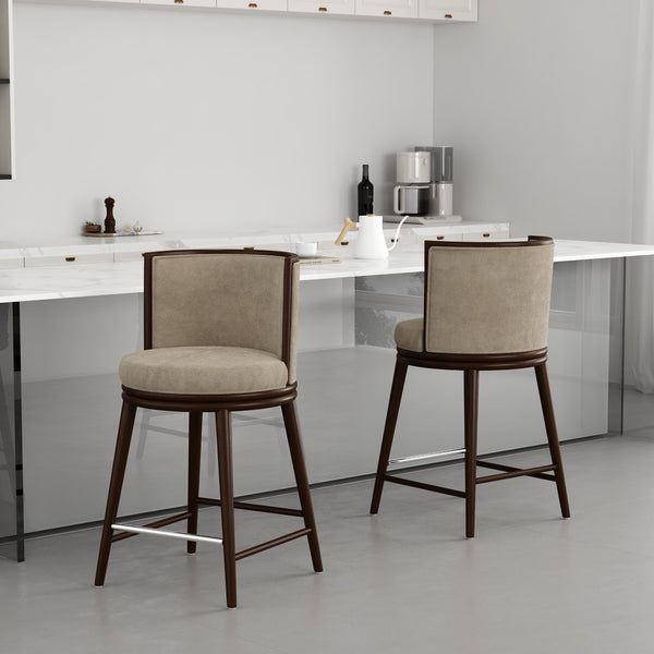 Manhattan Comfort Evalyn Exquisite Chenille Counter Stools With Elegant Beech Wood Frame For Chic Home Décor Natural Beech Wood 2-cs021-na