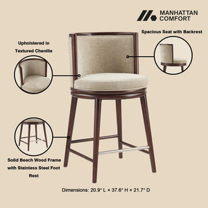 Manhattan Comfort Evalyn Exquisite Chenille Counter Stools With Elegant Beech Wood Frame For Chic Home Décor Natural Beech Wood 2-cs021-na