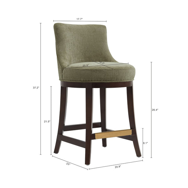 Manhattan Comfort Lucia Chenille Counter Stool With Curved Backrest And Gold Footrest - Set Of 2 For Elegant Seating Leaf Green Beech Wood 2-cs022-gr