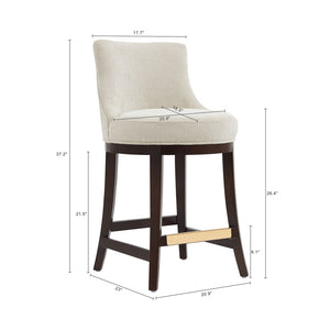 Manhattan Comfort Lucia Chenille Counter Stool With Curved Backrest And Gold Footrest - Set Of 2 For Elegant Seating Natural Beech Wood 2-cs022-na