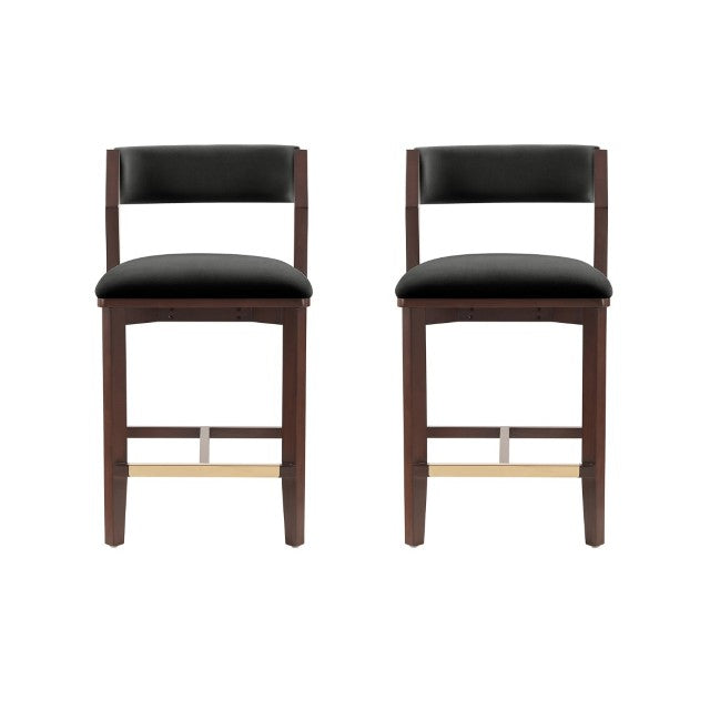 Manhattan Comfort Patricia Velvet Counter Stool With Beech Wood Frame And Glamorous Gold Footrest - Set Of 2 Black Beech Wood 2-cs023-bk