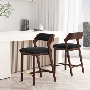 Manhattan Comfort Patricia Velvet Counter Stool With Beech Wood Frame And Glamorous Gold Footrest - Set Of 2 Black Beech Wood 2-cs023-bk