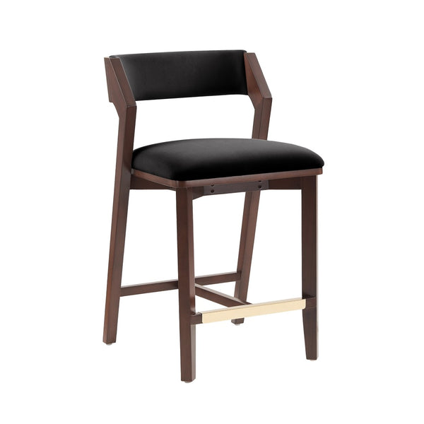 Manhattan Comfort Patricia Velvet Counter Stool With Beech Wood Frame And Glamorous Gold Footrest - Set Of 2 Black Beech Wood 2-cs023-bk