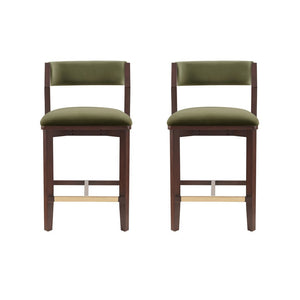 Manhattan Comfort Patricia Velvet Counter Stool With Beech Wood Frame And Glamorous Gold Footrest - Set Of 2 Turtle Green Beech Wood 2-cs023-gr