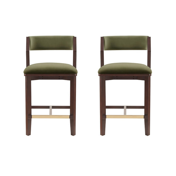 Manhattan Comfort Patricia Velvet Counter Stool With Beech Wood Frame And Glamorous Gold Footrest - Set Of 2 Turtle Green Beech Wood 2-cs023-gr