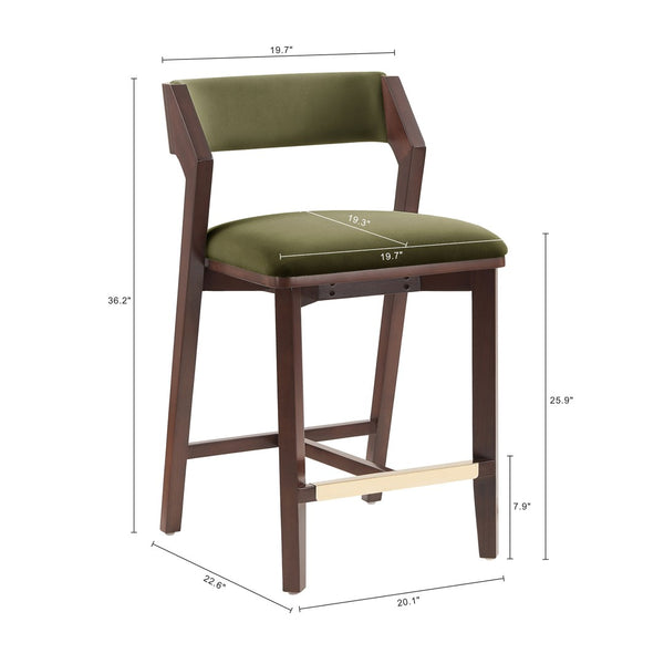 Manhattan Comfort Patricia Velvet Counter Stool With Beech Wood Frame And Glamorous Gold Footrest - Set Of 2 Turtle Green Beech Wood 2-cs023-gr