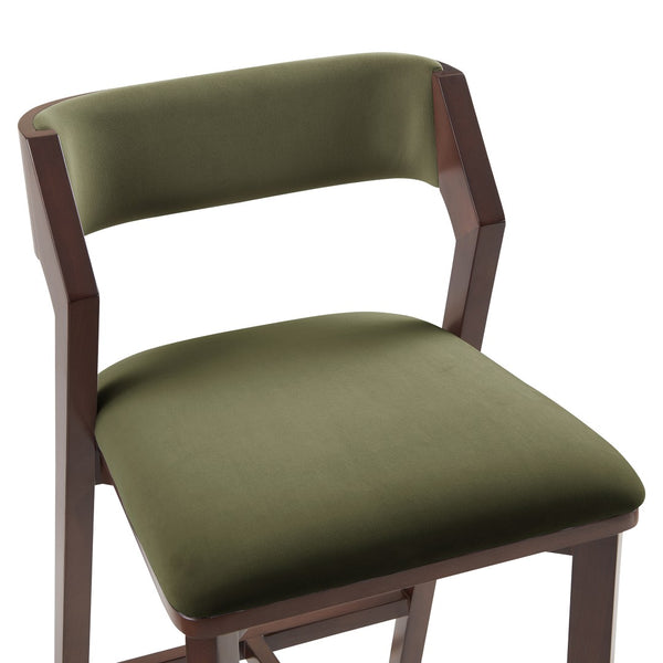 Manhattan Comfort Patricia Velvet Counter Stool With Beech Wood Frame And Glamorous Gold Footrest - Set Of 2 Turtle Green Beech Wood 2-cs023-gr