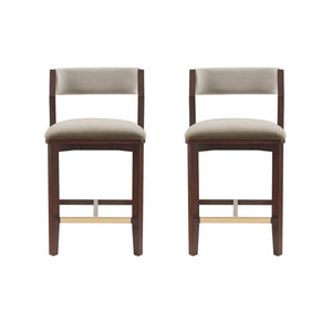 Manhattan Comfort Patricia Velvet Counter Stool With Beech Wood Frame And Glamorous Gold Footrest - Set Of 2 Linen Beech Wood 2-cs023-ln