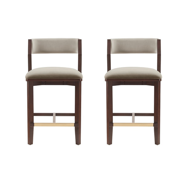 Manhattan Comfort Patricia Velvet Counter Stool With Beech Wood Frame And Glamorous Gold Footrest - Set Of 2 Linen Beech Wood 2-cs023-ln