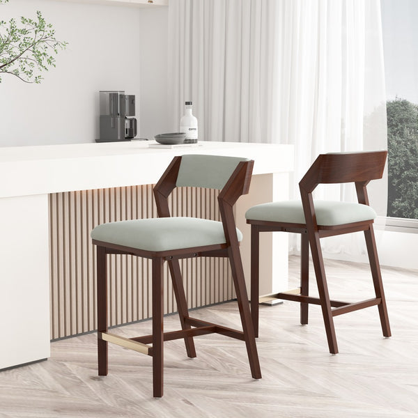 Manhattan Comfort Patricia Velvet Counter Stool With Beech Wood Frame And Glamorous Gold Footrest - Set Of 2 White Glacier Beech Wood 2-cs023-wh