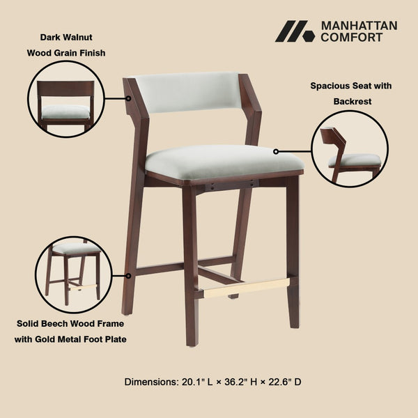 Manhattan Comfort Patricia Velvet Counter Stool With Beech Wood Frame And Glamorous Gold Footrest - Set Of 2 White Glacier Beech Wood 2-cs023-wh