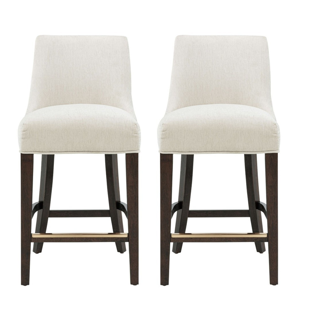 Manhattan Comfort Beever Chenille Bar Stool Set With Elegant Rubberwood Legs - Comfort Meets Mid-century Style Cream Rubberwood 2-cs024-cr