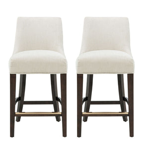 Manhattan Comfort Beever Chenille Bar Stool Set With Elegant Rubberwood Legs - Comfort Meets Mid-century Style Cream Rubberwood 2-cs024-cr