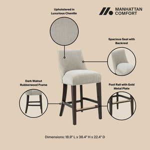 Manhattan Comfort Beever Chenille Bar Stool Set With Elegant Rubberwood Legs - Comfort Meets Mid-century Style Taupe Rubberwood 2-cs024-tp