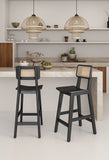 Manhattan Comfort Versailles Industry Chic Counter Stool - Set of 2 Black and Natural Cane 2-CSCA01-BK