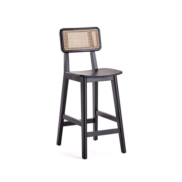Manhattan Comfort Versailles Industry Chic Counter Stool - Set of 2 Black and Natural Cane 2-CSCA01-BK