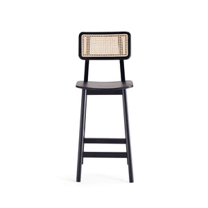 Manhattan Comfort Versailles Industry Chic Counter Stool - Set of 2 Black and Natural Cane 2-CSCA01-BK