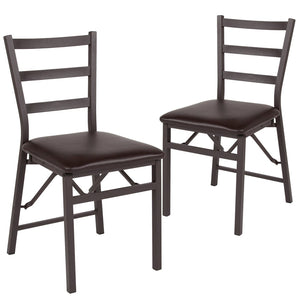 English Elm 2 Pack HERCULES Series Sturdy Folding Ladder Back Chairs with Comfortable Brown Vinyl Seats 2-CY-180841-GG