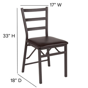 English Elm 2 Pack HERCULES Series Sturdy Folding Ladder Back Chairs with Comfortable Brown Vinyl Seats 2-CY-180841-GG