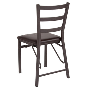 English Elm 2 Pack HERCULES Series Sturdy Folding Ladder Back Chairs with Comfortable Brown Vinyl Seats 2-CY-180841-GG