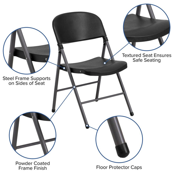 English Elm 2 Pack HERCULES Series Folding Chairs - 330 lb Capacity, Durable Comfort for Events & Home Use Black 2-DAD-YCD-50-GG