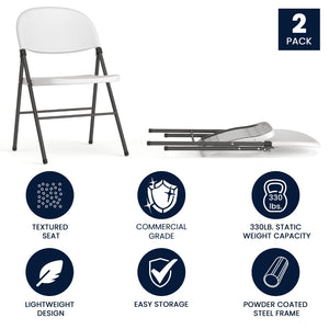 English Elm 2 Pack HERCULES Series Folding Chairs - 330 lb Capacity, Durable Comfort for Events & Home Use Granite White 2-DAD-YCD-50-WH-GG