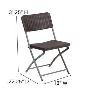 English Elm 2 Pack HERCULES Series Folding Chairs with Brown Rattan-Style Seat & Gray Steel Frame for Events 2-DAD-YCZ-61-GG